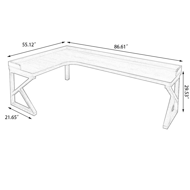 Bureau rectangulaire en bois massif noyer clair, Retour à gauche, H 29,53 po x l 86,61 po x P 55,12 po