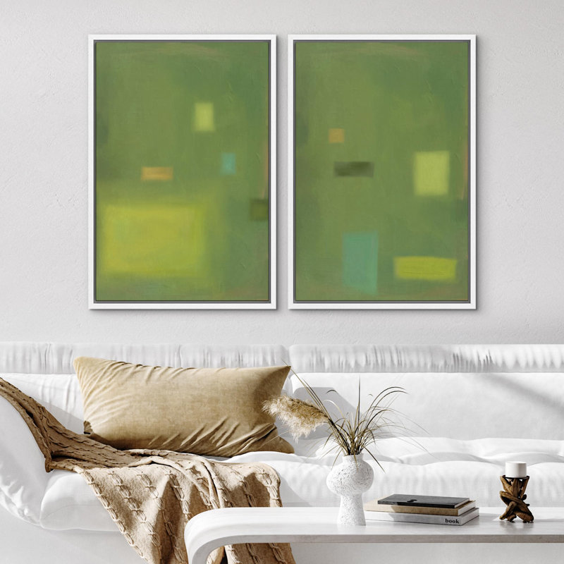 Emerald Green Pastel Color Field Landscape Art, Green Wall Decor, Modern Abstract 2 pièces, H 24 po x l 16 po, Blanc