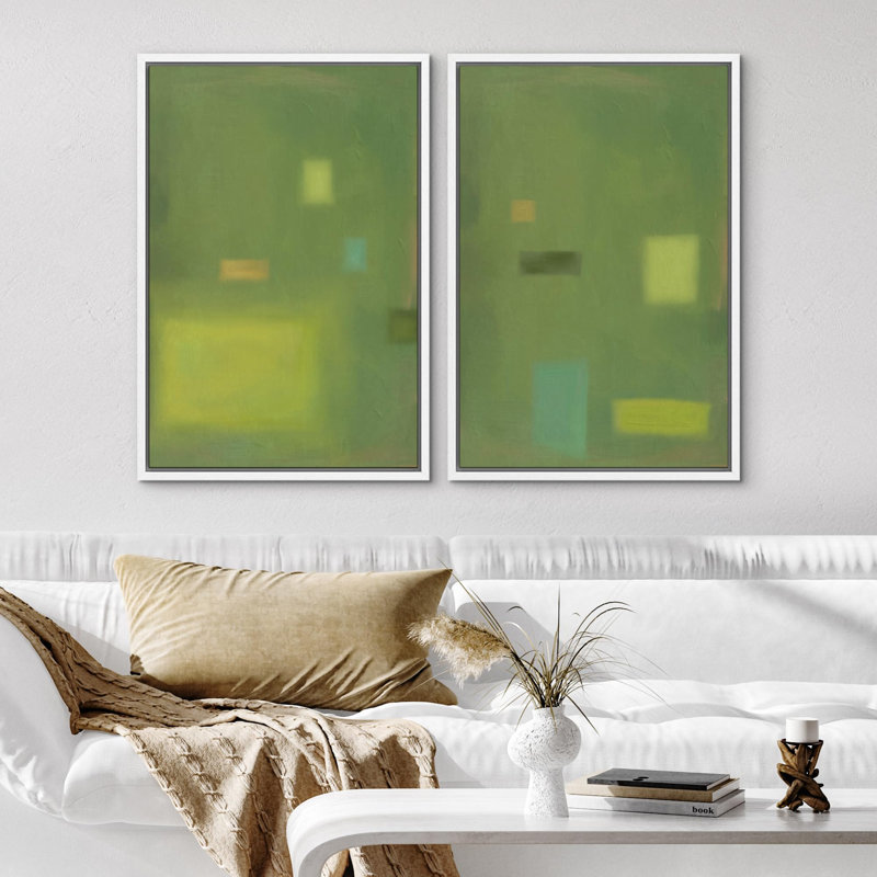 Emerald Green Pastel Color Field Landscape Art, Green Wall Decor, Modern Abstract 2 pièces, Blanc, H 24 po x l 16 po