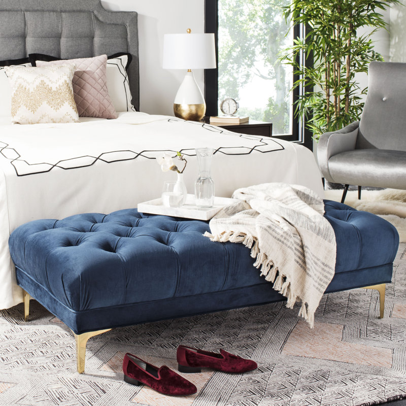 Arieonna Velvet Upholstered Bench, Navy