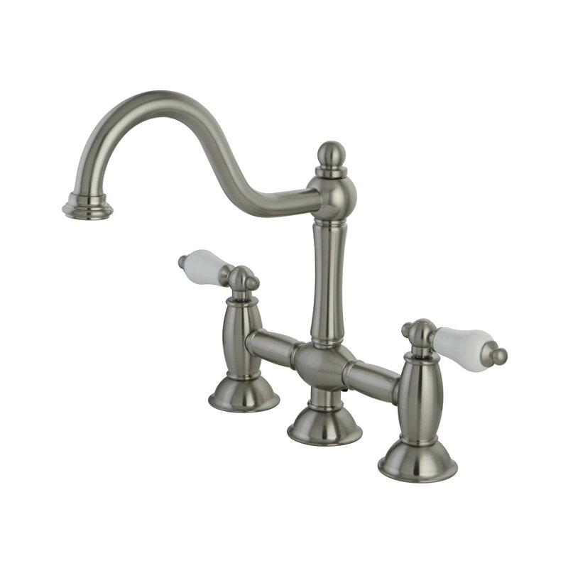 Double Handle Widespread Kitchen Faucet with Porcelain Lever Handles, Oil Rubbed Bronze