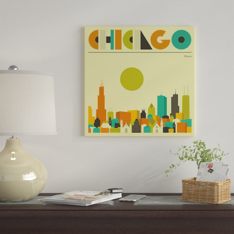 «Chicago Skyline», reproduction d'impression sur toile, H 12 po x l 12 po x P 0,75 po, Toile tendue, Pas de tapis