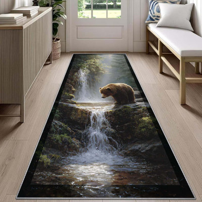 18x60 inch , Waterfall Forest Rug Runner, Hunting Bear Cabin Rugs, Soft Non-Slip Kitchen Mats For Floor - Retro Country Farmhouse Home Decor