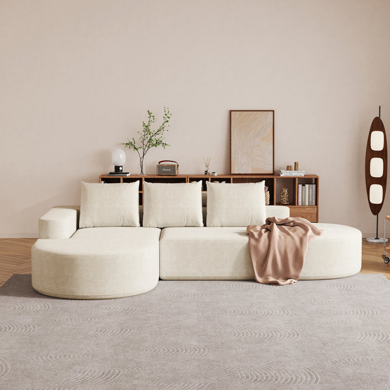 Canapé incurvé moderne, ensemble de canapé modulaire rembourré en chenille, ensemble de canapé modulaire en L 108,5 po avec 3 coussins, canapé-lit combiné gratuit pour le salon, la chambre à coucher