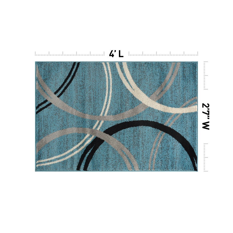 Tapis à motif géométrique Arnaldur, Bleu, Rectangle 2 pi 7 po x 4 pi