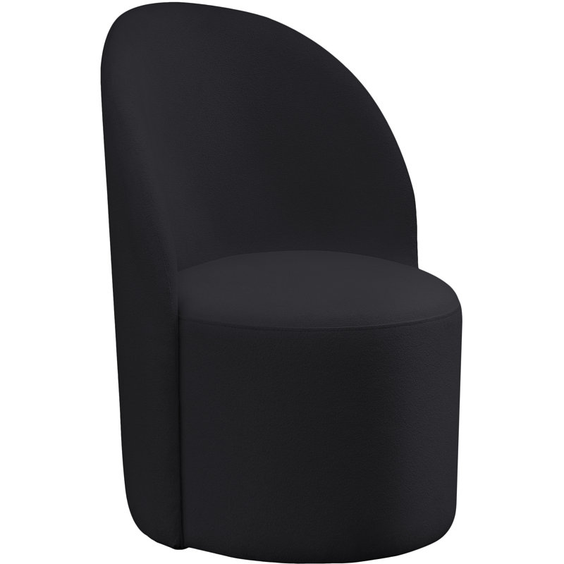 Yulon Upholstered Barrel Chair, Black Boucle Fabric