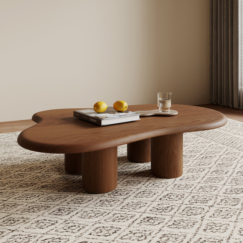 Mid - Century Modern Irregular Wooden Coffee Table, 47.3" Large Organic Shaped Oak Center Table for Living Room, Unique Sculptural Cocktail Table