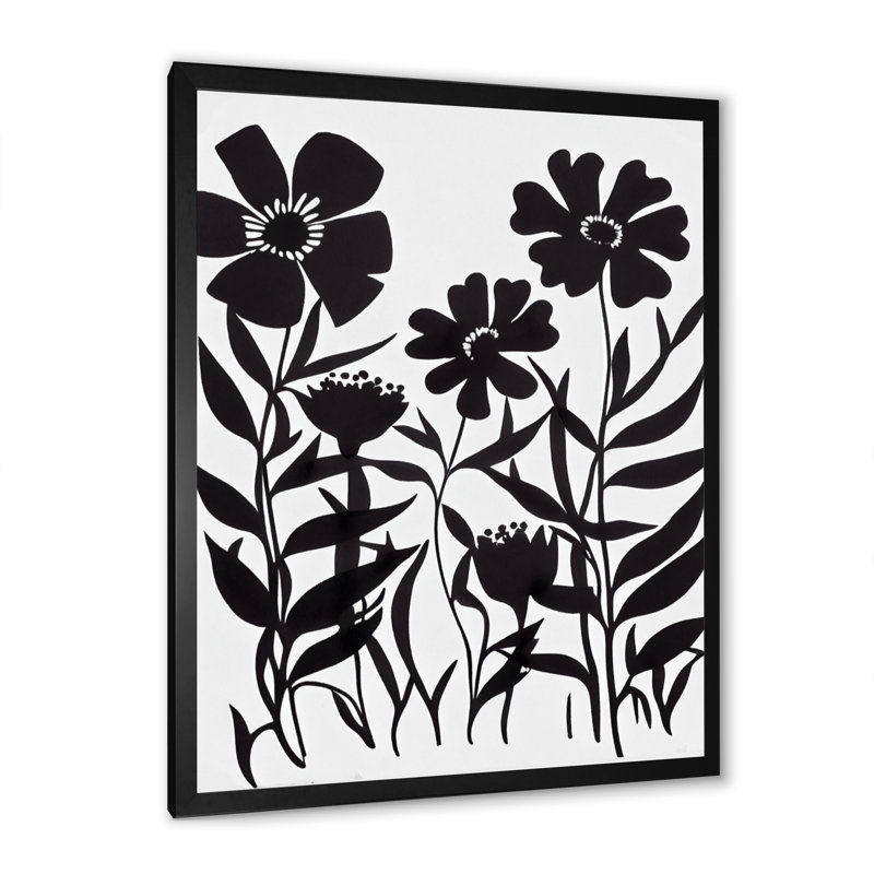 Fleurs noires et blanches III - art floral sur toile, Impression noire sur toile encadrée, L 30 po x H 40 po