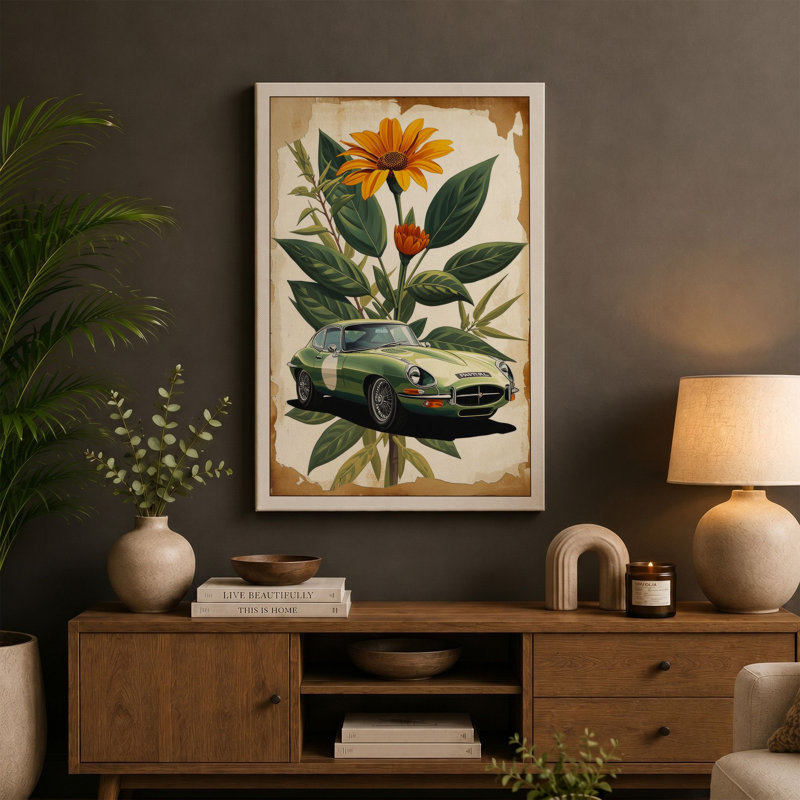 Flower and Machine Eclectic - Wrapped Canvas, 24x16 - 61.0 x 40.6 cm, Black Border
