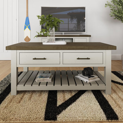 Brents Solid Wood 2 Dawer Coffee Table With Storage Shelf