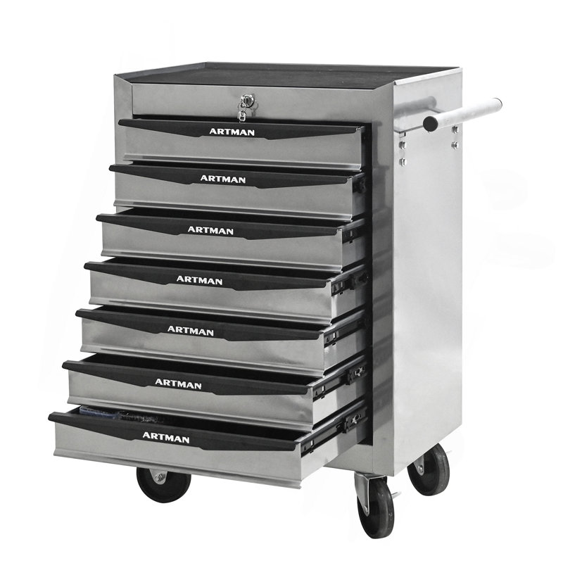 Coffre à outils roulant en métal avec 7 tiroirs, armoire à outils à 7 tiroirs de 20 po avec glissières à roulement à billes, coffre à outils en acier
