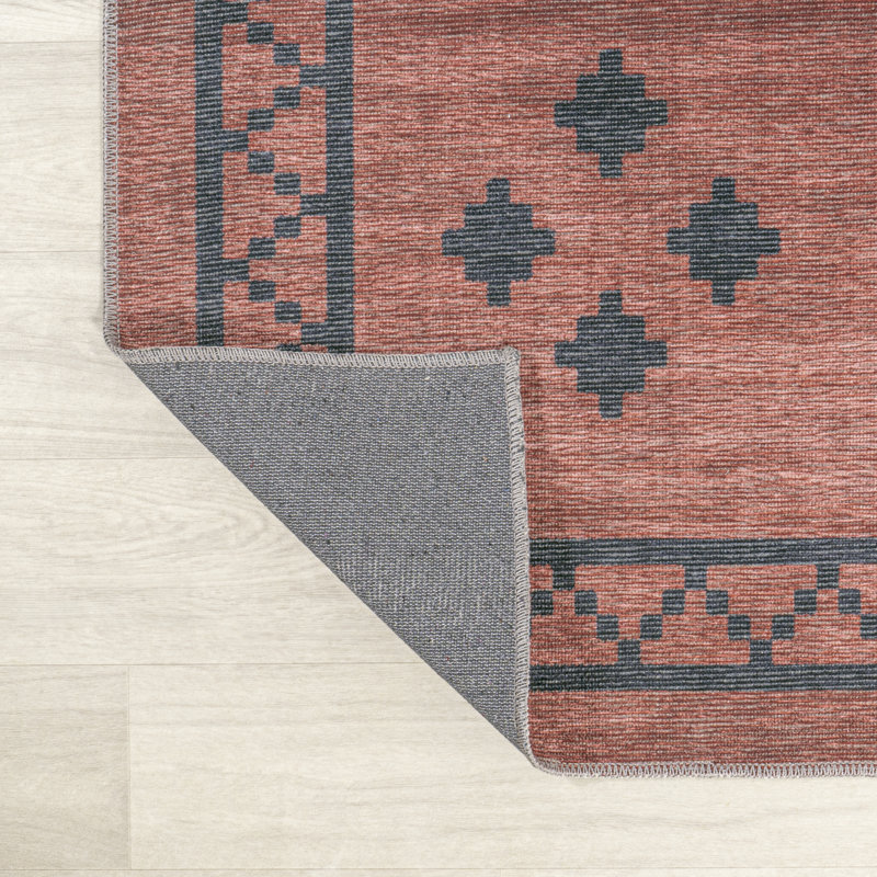 Ilsetraud Langford Moroccan Machine Woven Polypropylene Area Rug in Red/Black, Rectangle 7'10" x 10'