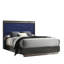 Ensemble de chambre pour grand lit, gris cendré, bleu indigo, bois chromé, ensemble de 3 pièces avec 2 tables de chevet-131006795