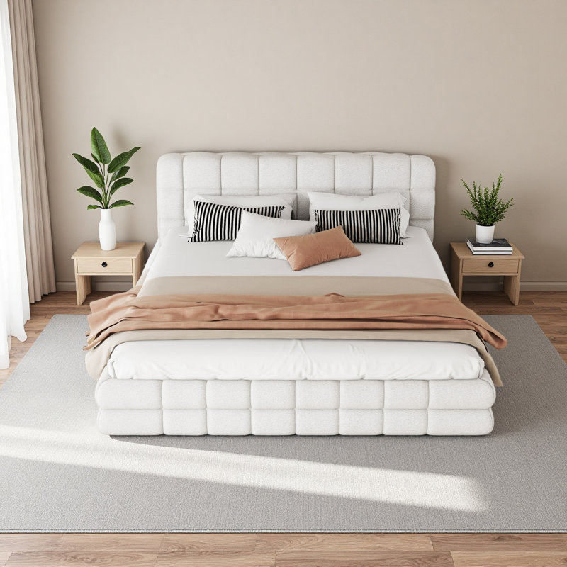 Grand lit plateforme tapissier, Blanc