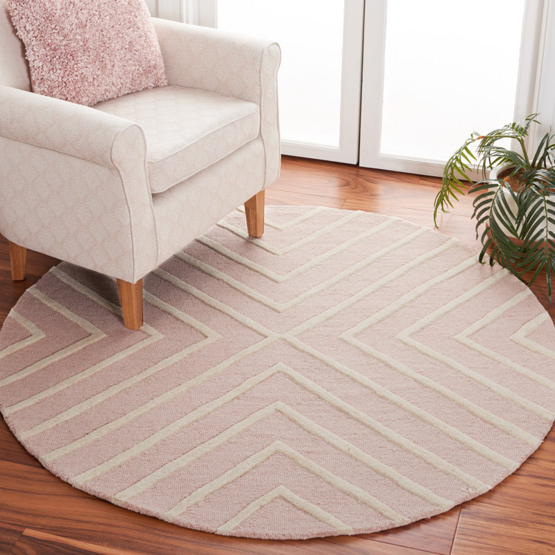Clust Hand Tufted Wool Rug, Round 5', Pink/Ivory