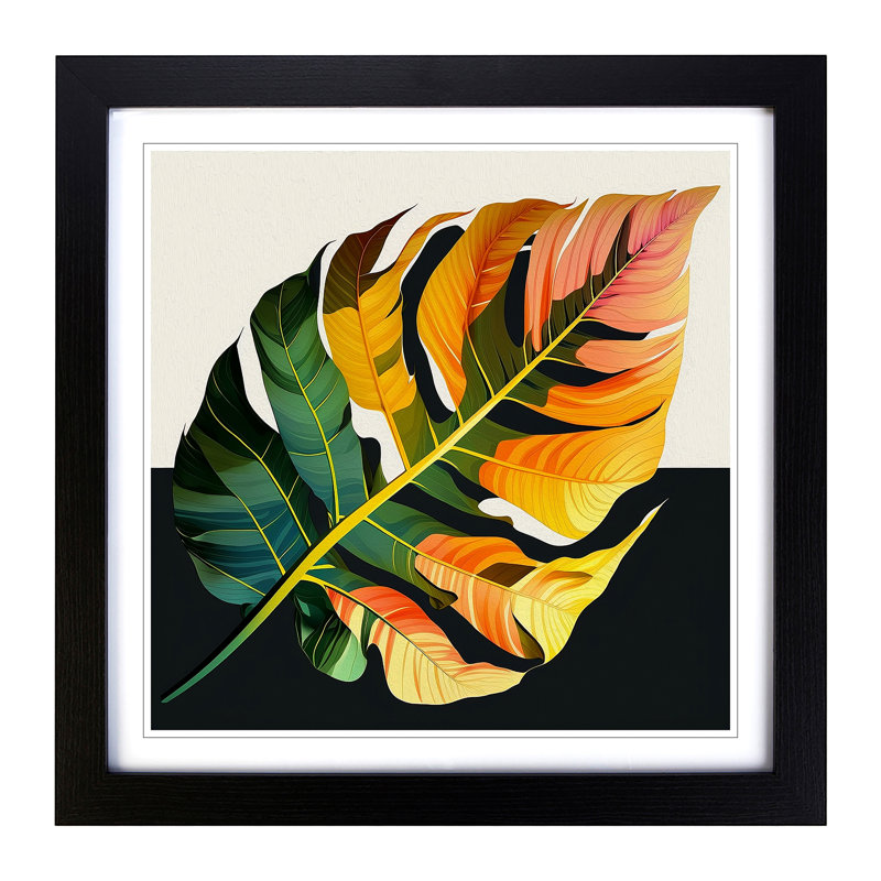 Tropical Leaf Graphic Art - Single Picture Frame Print on Wood, Black