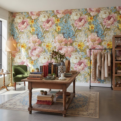 Papier peint floral rétro classique