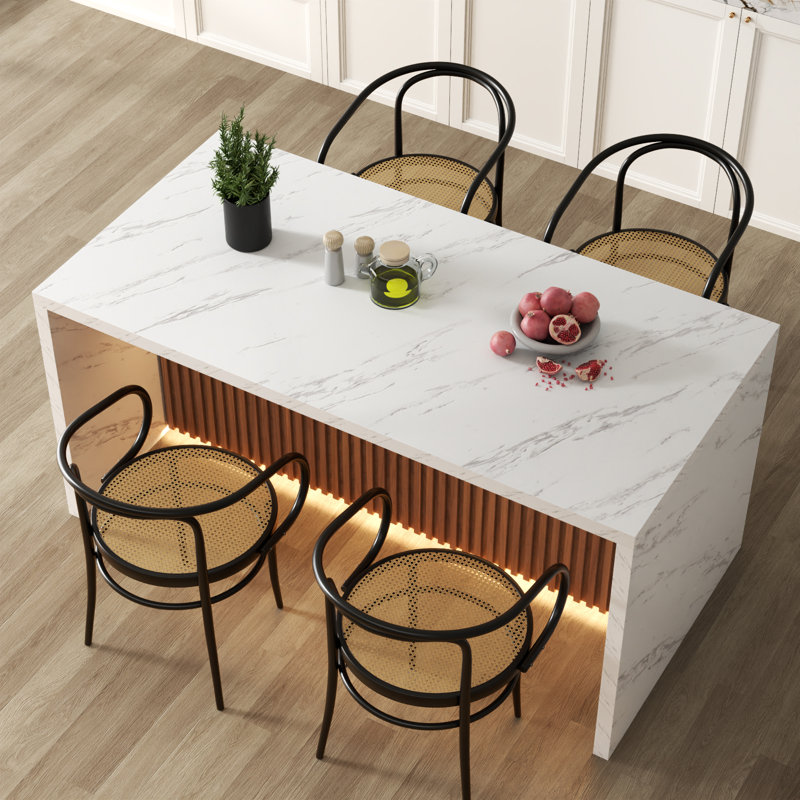 Large Imitation Marble Dining Table for 4-6 People,Kitchen Island Table with LED Lights, Mordern Marble Stripes Kitchen Dining Table with Grille design for Dining Room