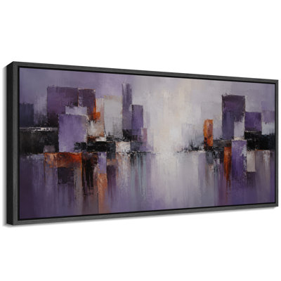 Purple Gray Black And Rust Geometric Block Abstract Artwork, Dining Room Pictures, Framed Canvas Giclee Print 3 Pieces Wall Art 