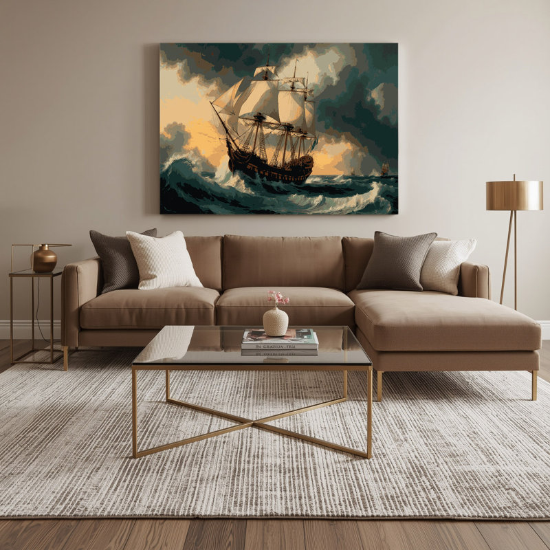 Art mural sur toile, "Nautical Traditional Ships", H 24 po x l 36 po