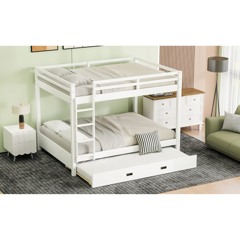 Grand lit superposé en bois blanc avec lit gigogne et cadre, pin de haute qualité, espace de rangement pour lattes solides, fait en espaces partagés