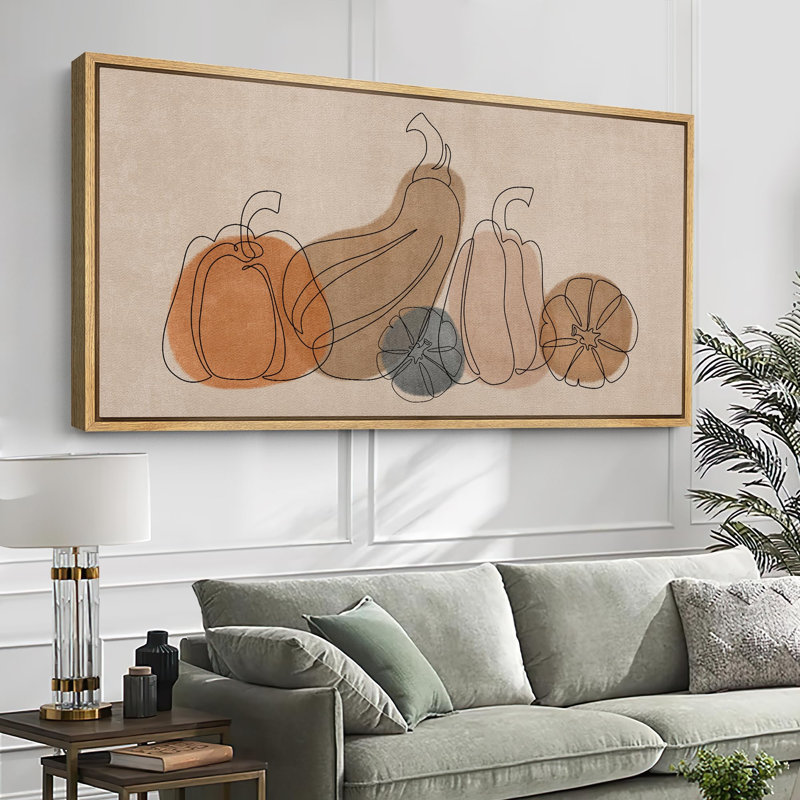 Aliments de cuisine aquarelle orange brun, citrouille et gourde, H 30 po x l 60 po, Naturel
