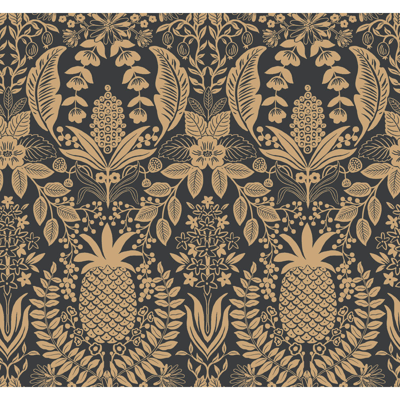 Papier peint ananas damassé, Noir