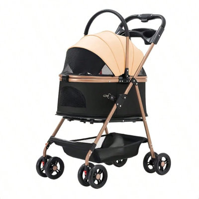 Detachable 3-in-1 Pet Stroller, 360° Rotating Wheels Foldable Dog Cat Carrier with Safety Latch, Breathable Mesh Travel Cart for Small Medium Pets