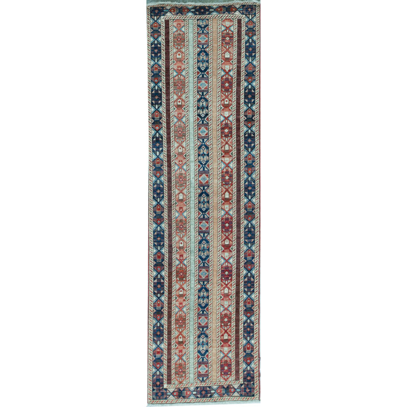 Tapis de couloir bleu marine / orange noué à la main de haute qualité