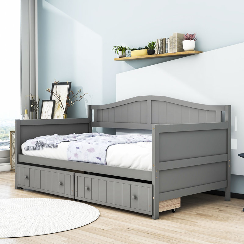 Twin Size Wood Daybed with Two Drawers, Gray
