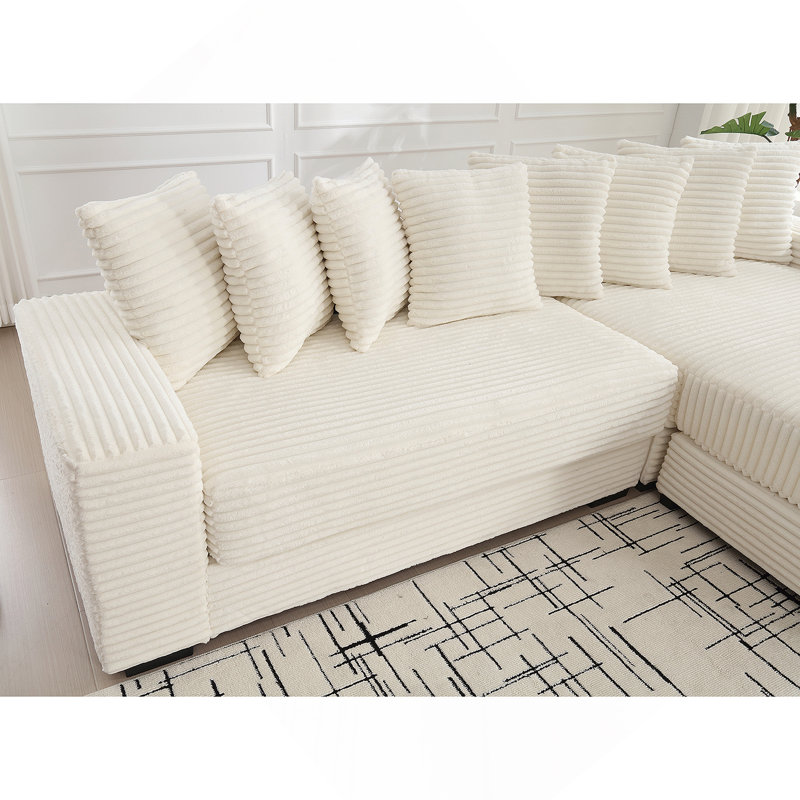 Canapé modulaire en velours côtelé avec coussins Eduardo, Beige Corduroy, Face à la droite