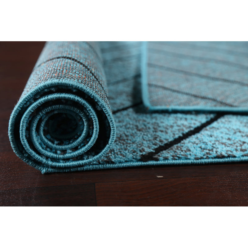 Tapis oriental transitionnel bleu turquoise 5X8, Carré 9 pi 10 po
