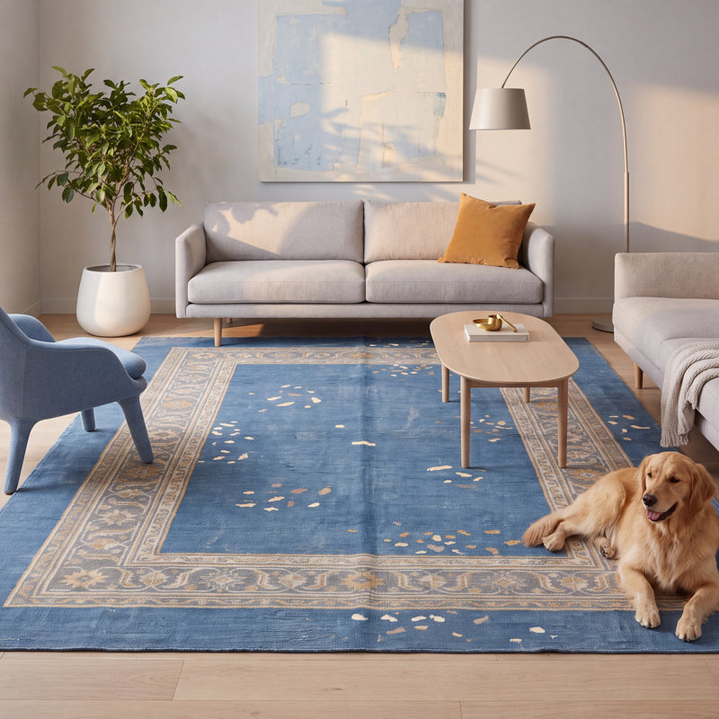 Tapis Fennel moderne à motifs mosaïques abstraits, bleu, gris, or, crème, ivoire, lavable à la machine, antidérapant, à poils courts, pour l'intérieur et l'extérieur, adapté aux animaux domestiques, idéal pour le salon, la chambre, la salle à manger, l'entrée, le couloir ou le bureau.