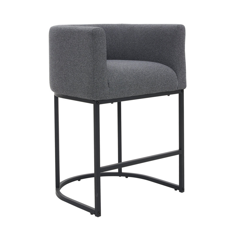 26" Upholstered Counter Height Bar Stool, Black, Dark Gray/Black Frame