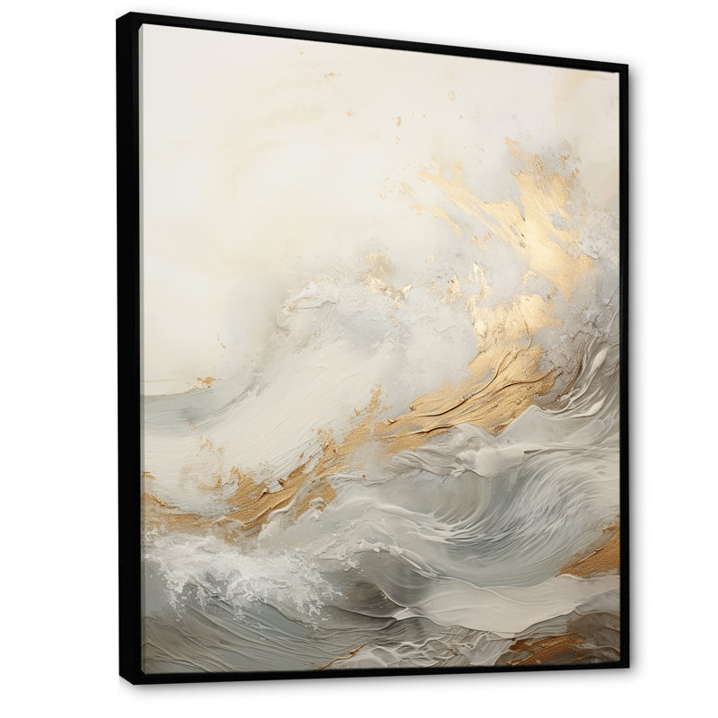 Beige côtier moderne et rivière Gold II, Cadre flottant noir, H 20 po x l 12 po x P 1 po