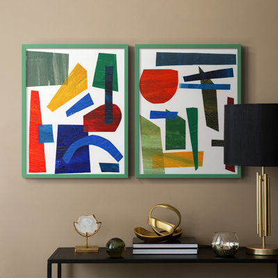 «Colorful Shapes I», reproduction encadrée de qualité supérieure - prête à être accrochée - aucun clou requis - aucun clou requis
