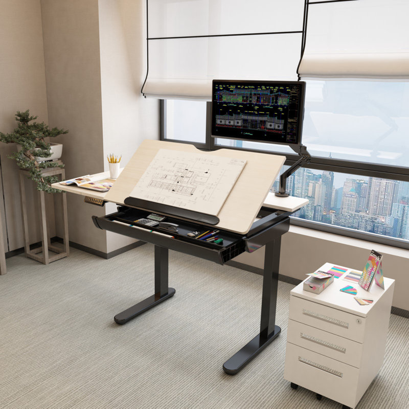 Electric Height Adjustable Drafting Draft Desk Drawing Table Desk Tiltable Tabletop