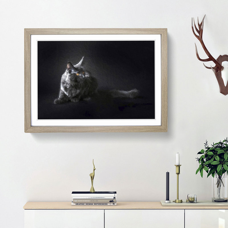 Maine Coon Kitten - Picture Frame Painting Print on MDF, Oak Framed, 48cm H x 65cm W x 2cm D