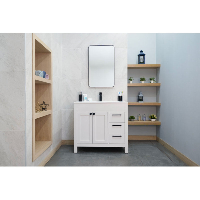 Meuble-lavabo naturel 48 "avec lavabo en porcelaine Elara, Blanc / Blanc