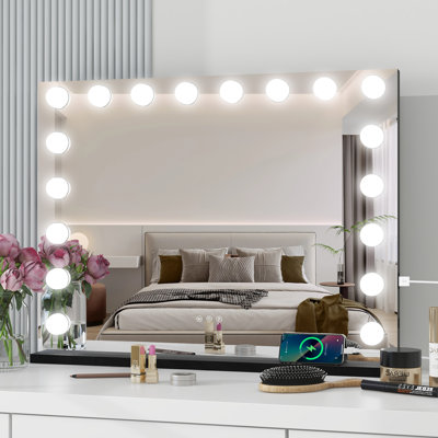 Makeup Mirror with 3 Color Lights, 80×63cm Large Lighted Vanity Mirror with 18 Dimmable LED Bulbs