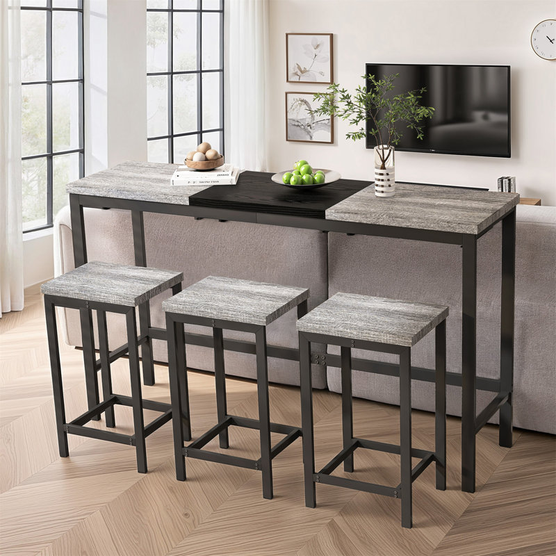 Table de salle à manger de cuisine moderne, table de pub, ensemble de table de salle à manger longue avec 3 tabourets, assemblage facile
