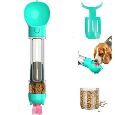 Pet Dispensor with Food Storage Drinking Bowl Poop Bagand Shovel - Blue - 500ml