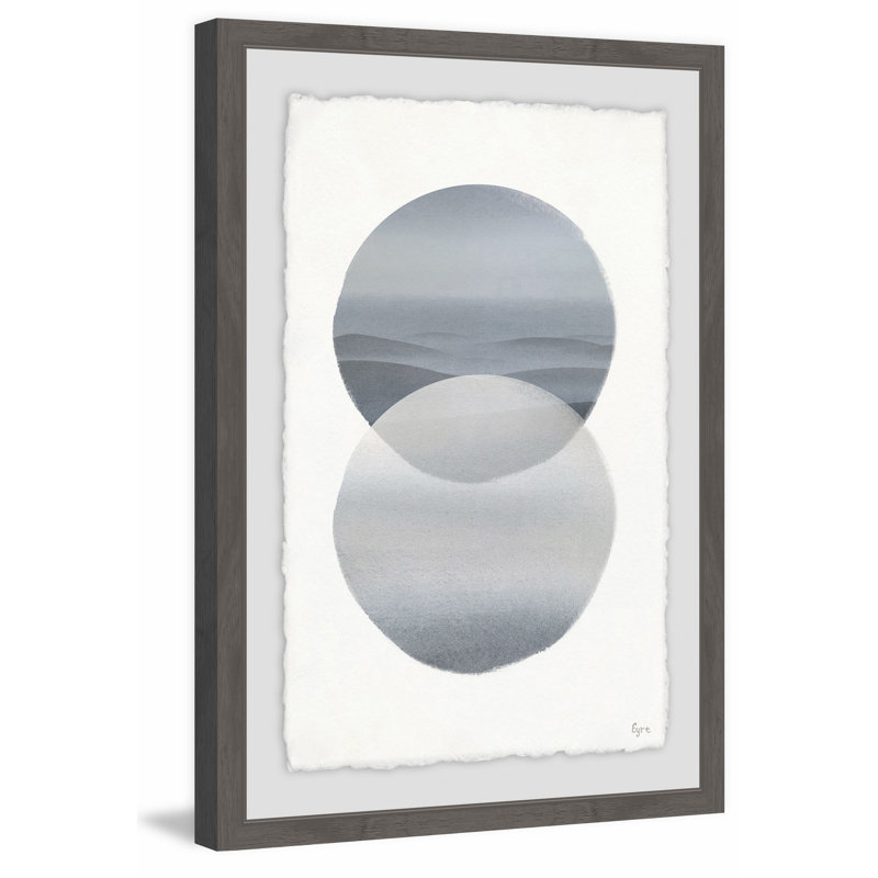 « sphères fusionnant », reproduction de peinture à l’aquarelle sur papier, Cadre gris à bords frangés