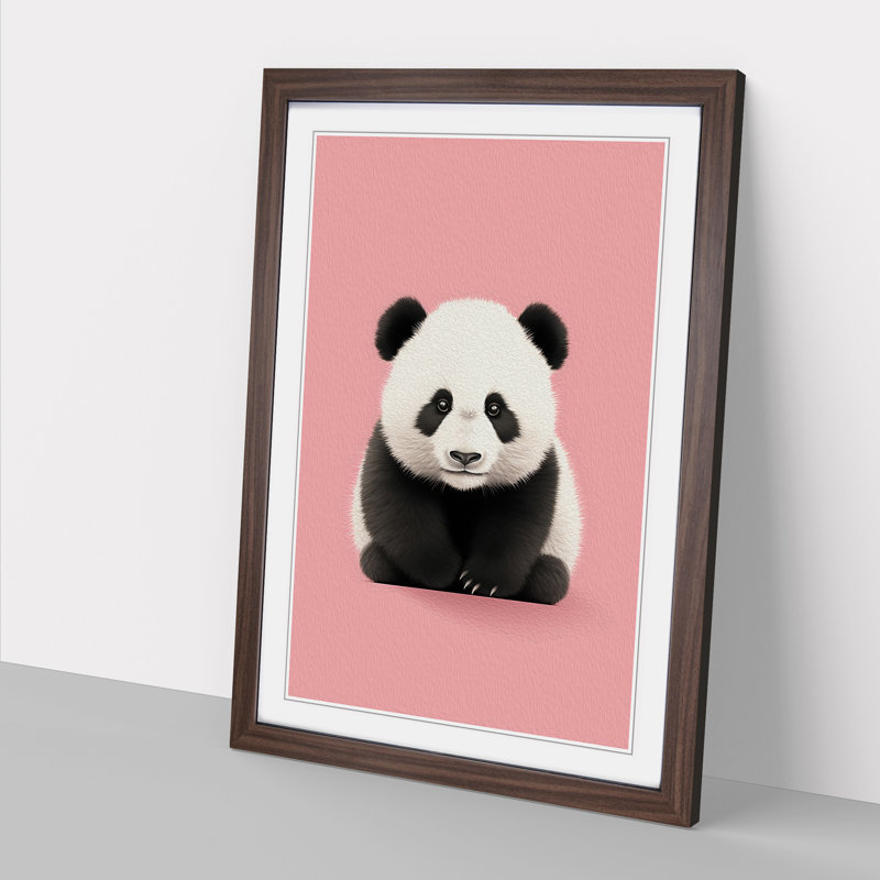 Panda Minimalism No.2 - Single Picture Frame Print on Wood, 34cm H x 25cm W x 2cm D, Walnut Framed