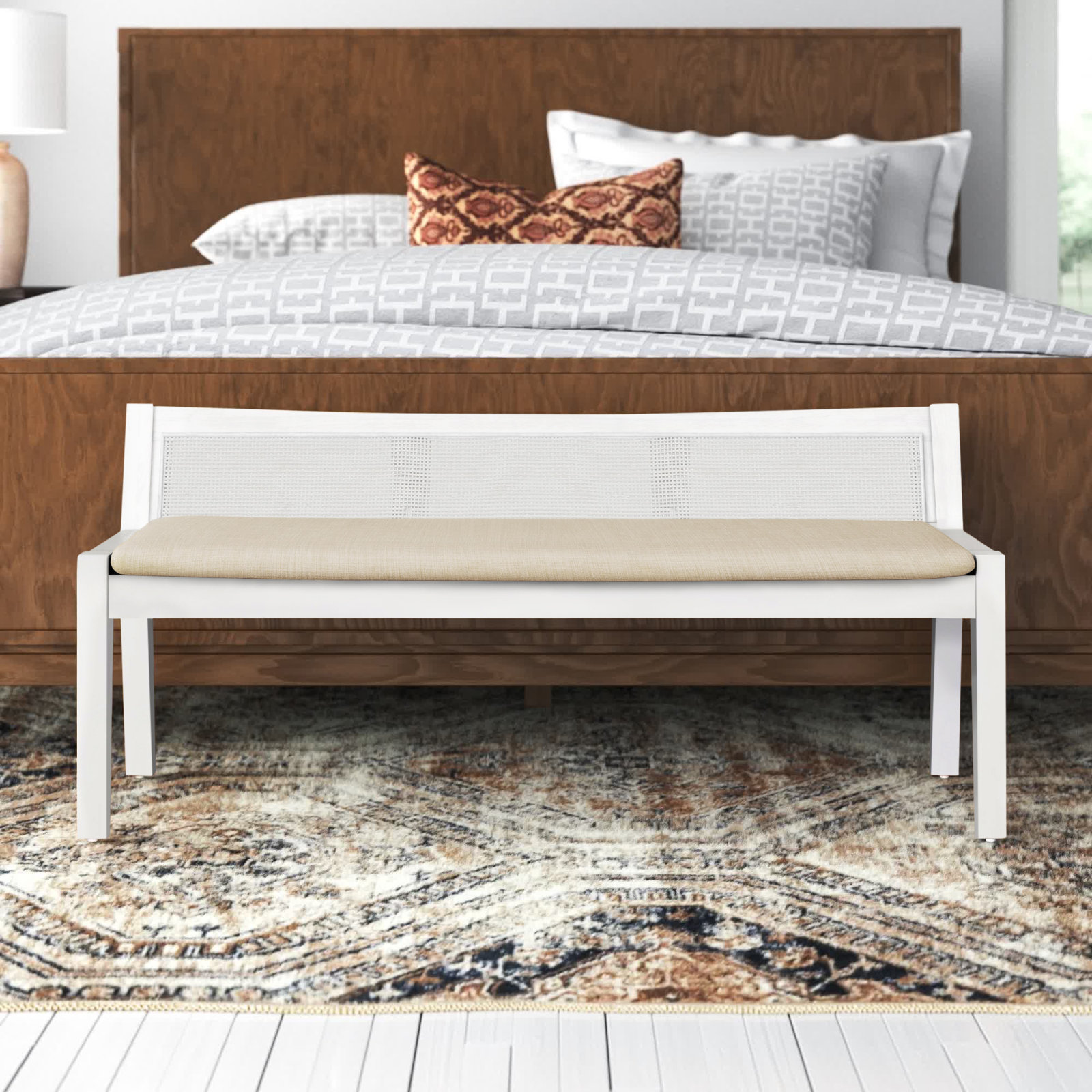 Donner 52" Entryway Bench, White/Beige