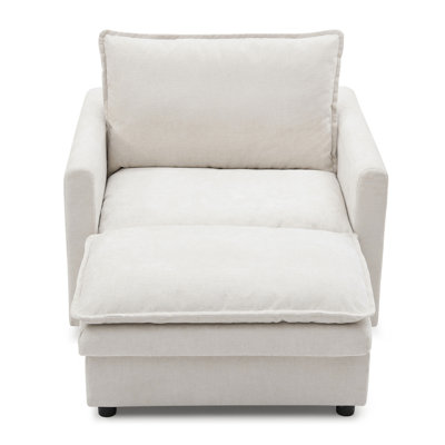 Lit simple en chenille avec lit de nuit moderne et confortable, fauteuil rembourré beige, chaise longue assortie en tissu teinté pour faire la sieste, espace confortable et décoratif