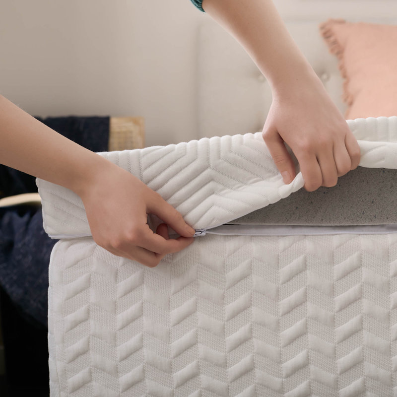 Lucid 4" Bamboo Charcoal and Gel Memory Foam Mattress Topper with cover - Twin, Twin, 4 inch