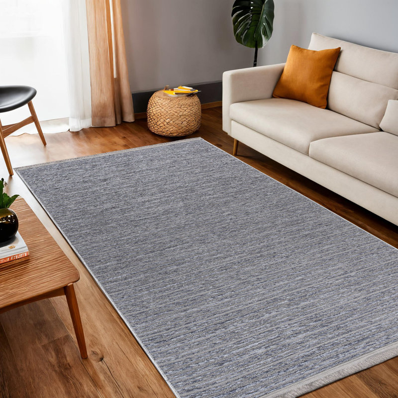 Soft Grey Area Rug, 3.9 x 5.9 Feet | 64% Cotton, 21% Polyester, 15% Chenille, Machine Woven, 1450 g/m² | Antibacterial, 0.2 in Pile Height, Washable (30°C) | Perfect for Living Room, Bedroom & Cozy Spaces