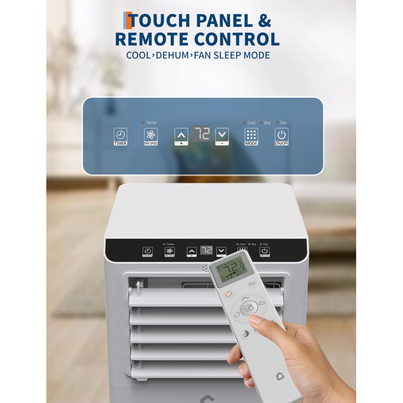 Climatiseur portatif 3-en-1 10000 BTU bleu et blanc avec mode veille (48-52 dB), télécommande, affichage à DEL, minuterie 24H et roulettes