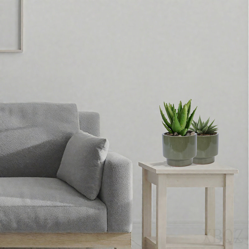 Ensemble de pots à fleurs en céramique émaillée à la main de 3, 15/12/9 po de diamètre, pour plantes grasses et escalier d'intérieur, argile poreuse respirante, vert terreux
